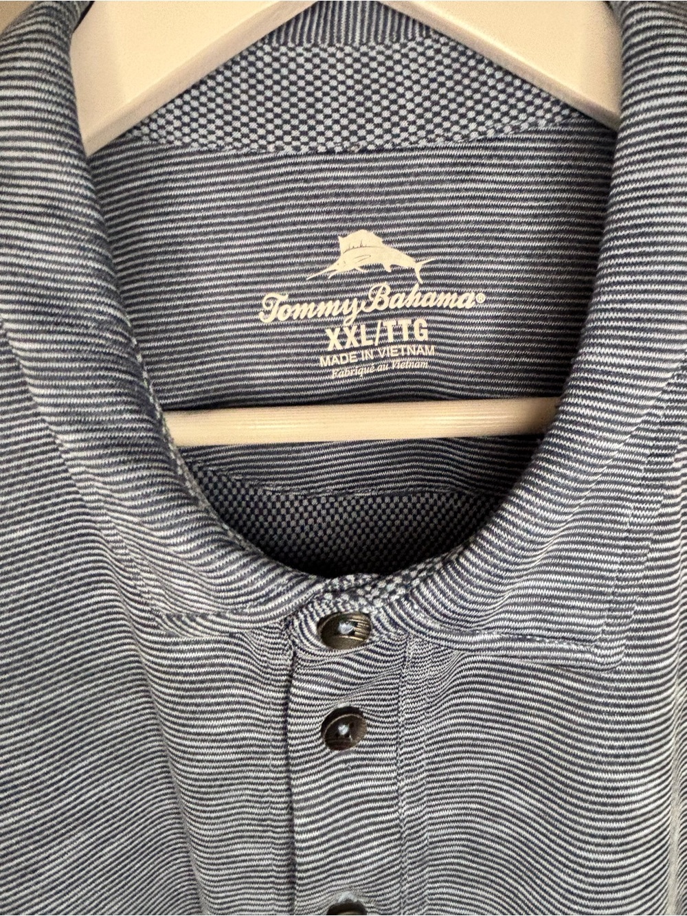 Tommy Bahama Men's Navy and White Striped Polo Henley
